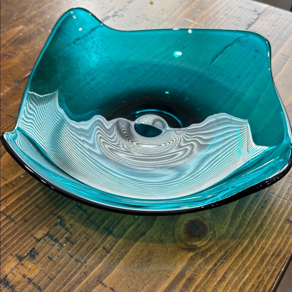 Vintage Teal Glass Decorative Bowl